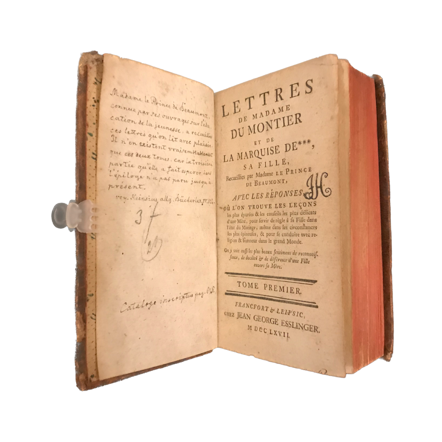 1767 - Le prince de Beaumont - Lettres de madame Du Montier - Rare E.O