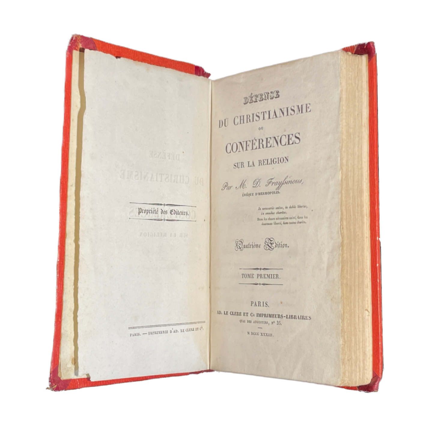 1833 - Fraysinous - Défense du christianisme, Le Clere et Cie